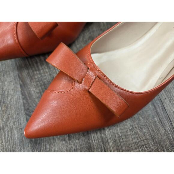 XYD Saddle Orange Bow Knot Flats Closed Pointed Toe Stacked Heel Flat Shoes 7 - Picture 2 of 8
